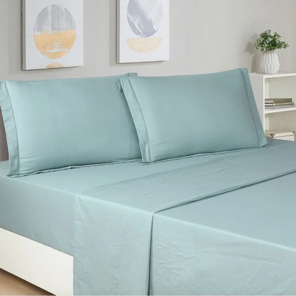 Berline Blue 100% Double Layer Cotton Sheet Set w/‎ Pillowcase Modern Minimalist